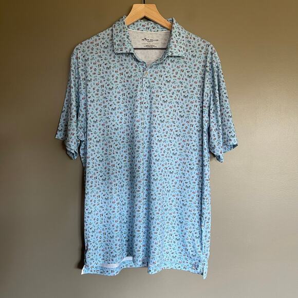 PETER MILLAR SEASIDE DRIRELEASE NATURAL TOUCH PARTY PARROTS POLO Blue Size Large - Picture 6 of 15